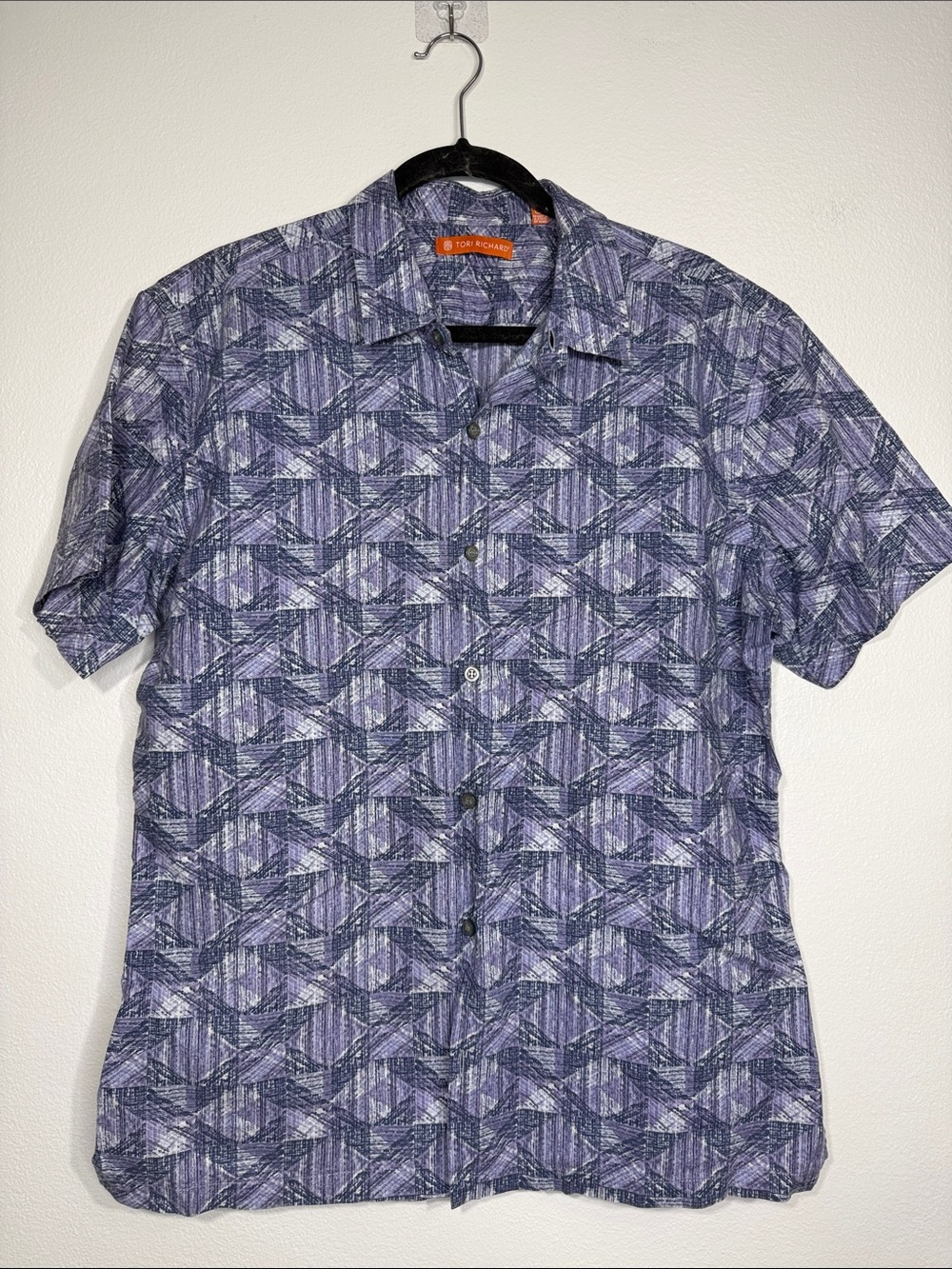 Tori Richard Women’s geometric Print Short Sleeve Button Down Shirt Sz L